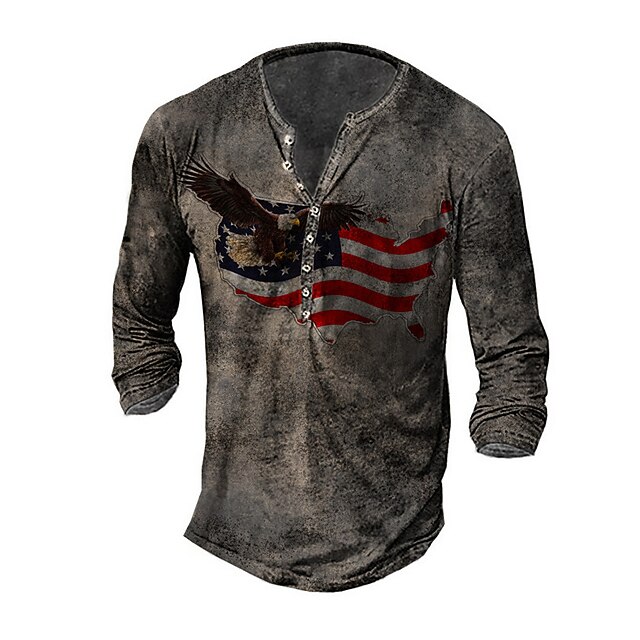 

Men's Henley Shirt Tee T shirt 3D Print Graphic National Flag Plus Size Henley Daily Sports Button-Down Print Long Sleeve Tops Casual Vintage Classic Designer Gray