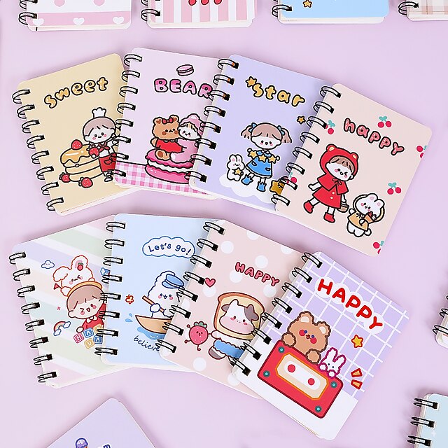 

10 pcs Spiral Notebook Plain A7 2.9×4.1 Inch Kawaii Cartoon Cute Paper SoftCover Portable 80 Pages Notebook for School Office Traveler