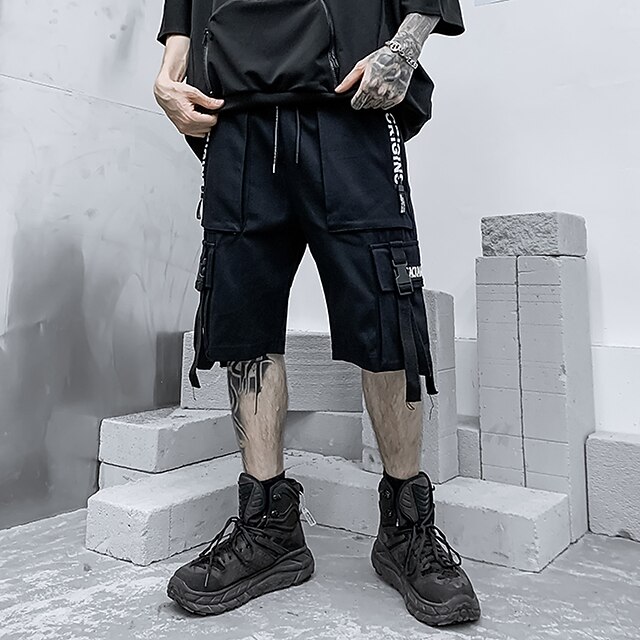 

Men's Stylish Casual / Sporty Shorts Cargo Shorts Ribbon Multiple Pockets Elastic Drawstring Design Knee Length Pants Sports Outdoor Daily Letter Comfort Breathable Mid Waist Black M L XL XXL / Print