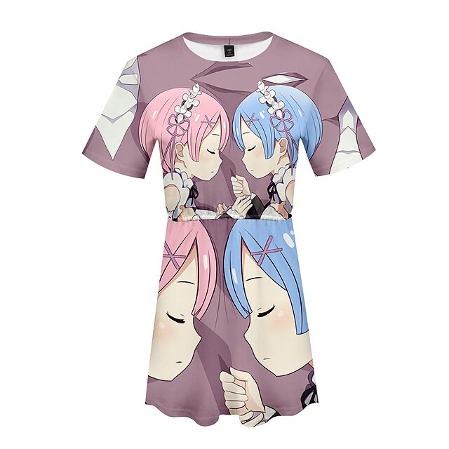 

Inspired by Re:Zero Starting Life in Another World Rem Emilia Dress Cartoon 100% Polyester Anime Harajuku Graphic Kawaii Dress For Women's