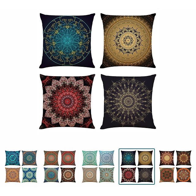 Home & Garden Home Decor | Floral Mandala Bohemian Cushion Cover 4PCS Soft Square Throw Pillow Cover Pillowcase Superior Quality