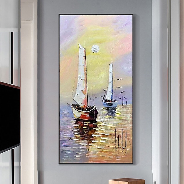 Home & Garden Wall Art | Oil Painting Handmade Hand Painted Wall Art Modern Abstract Two Sailboat Seascape Home Decoration Decor