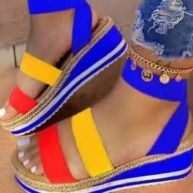 

Women's Sandals Wedge Heels Plus Size Wedge Heel Open Toe Casual Daily Elastic Fabric Loafer Spring Summer Solid Colored Black Blue