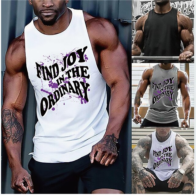 

Men's Tank Top Vest Hot Stamping Graphic Prints Letter Plus Size Crew Neck Daily Sports Print Sleeveless Tops Fashion Classic Designer Hawaiian White Black Gray