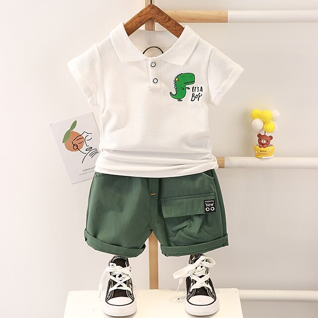 

Kids Boys T-shirt Shorts Clothing Set 2 Pieces Short Sleeve Blue White Yellow Cartoon Dinosaur Letter Street Comfort Daily 2-6 Years