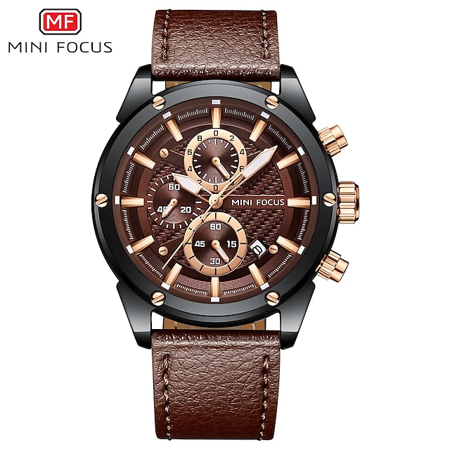 

MINI FOCUS Quartz Watch for Men Analog Quartz Stylish Stylish Formal Style Waterproof Large Dial Day Date Alloy Leather Fashion