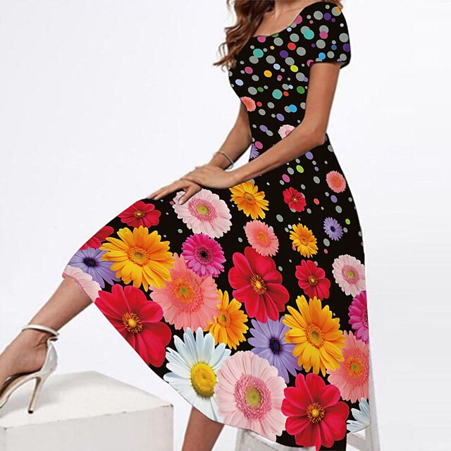 

Women's Swing Dress Maxi long Dress Green Pink Red Yellow Short Sleeve Floral Color Block Geometric Print Summer Crew Neck Stylish Elegant Casual 2022 S M L XL XXL 3XL