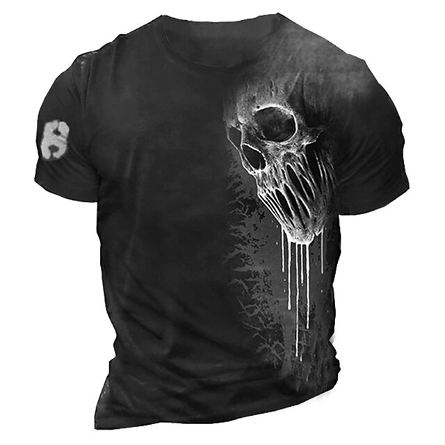 

Men's T shirt 3D Print Graphic Skull Crew Neck Casual Daily Print Short Sleeve Tops Fashion Classic Comfortable Big and Tall Black / Gray