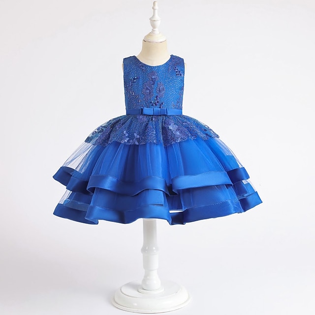 

Kids Little Girls' Dress Sequin Tulle Dress Party Birthday Embroidered Bow Royal Blue Beige Knee-length Sleeveless Princess Sweet Dresses Children's Day Spring Summer Slim 3-10 Years