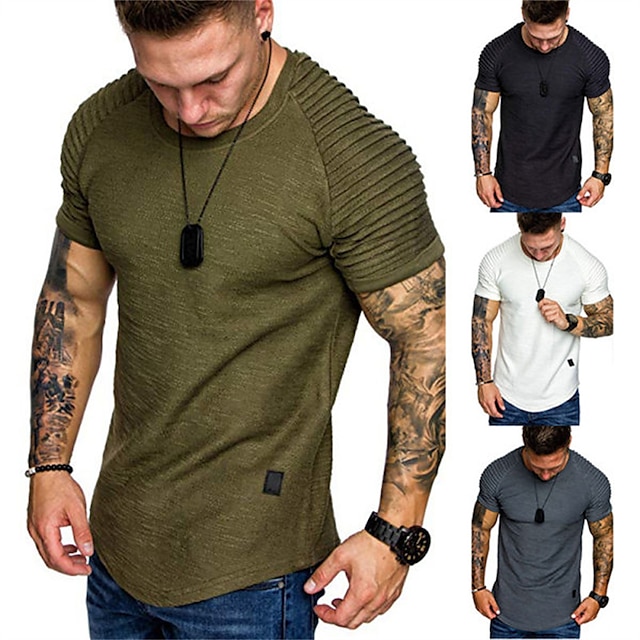  Men's T shirt Solid Color Crew Neck Casual Daily Short Sleeve Tops Cotton Lightweight Fashion Big and Tall Sports White Black Army Green / Summer