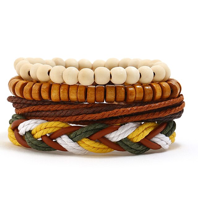 Shoes & Bags Fashion Accessories | 4pcs Mens Womens Bead Bracelet Layered Lucky Stylish Artistic Simple Natural Fashion Hard Lea