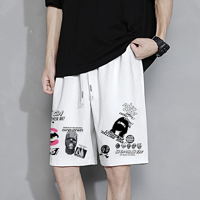 

Men's Shorts Athleisure Baggy Shorts Shorts Drawstring Print Short Pants Daily Micro-elastic Graffiti Outdoor Sports Mid Waist Green White Black Khaki M L XL XXL