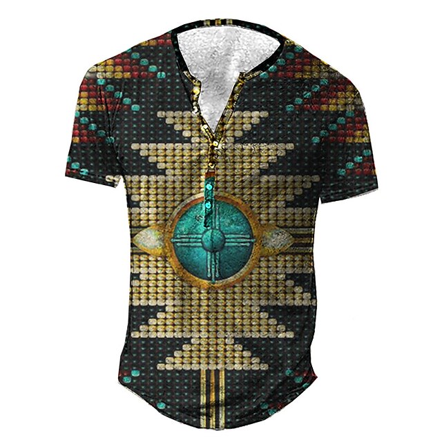 

Men's Henley Shirt Tee T shirt 3D Print Graphic Color Block Plus Size Henley Daily Sports Button-Down Print Short Sleeve Tops Basic Casual Classic Designer Khaki