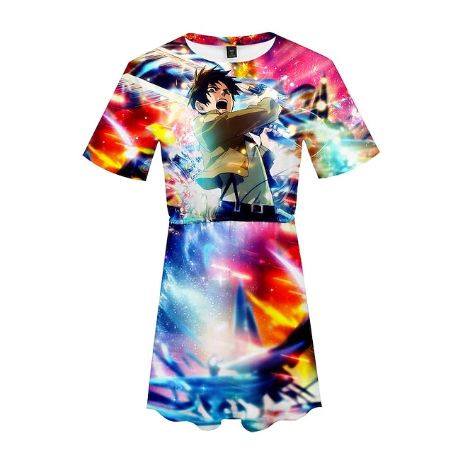 

Inspired by Attack on Titan Eren Jaeger Mikasa Ackerman Dress Cartoon 100% Polyester Anime Harajuku Graphic Kawaii Dress For Women's