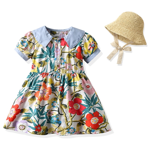 

Kids Little Girls' Dress Floral Flower A Line Dress Daily Print Light Blue Above Knee Short Sleeve Sweet Dresses Summer Regular Fit 2 Pieces 1-5 Years