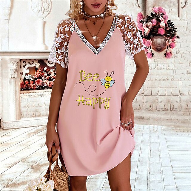 

Women's Shift Dress Short Mini Dress White Gray Pink Short Sleeve Letter Print Spring Summer V Neck Stylish Casual Modern 2022 S M L XL XXL