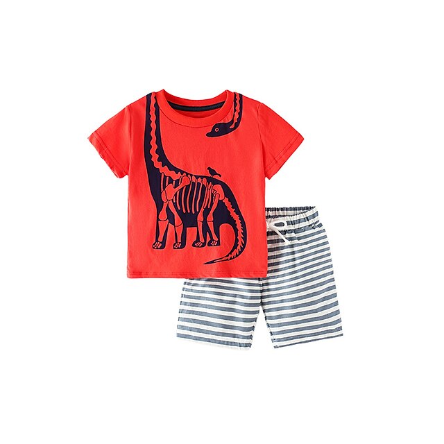 

Kids Boys T-shirt Shorts Clothing Set 2 Pieces Short Sleeve Red Cartoon Dinosaur Animal Print Street Cool Daily 2-8 Years