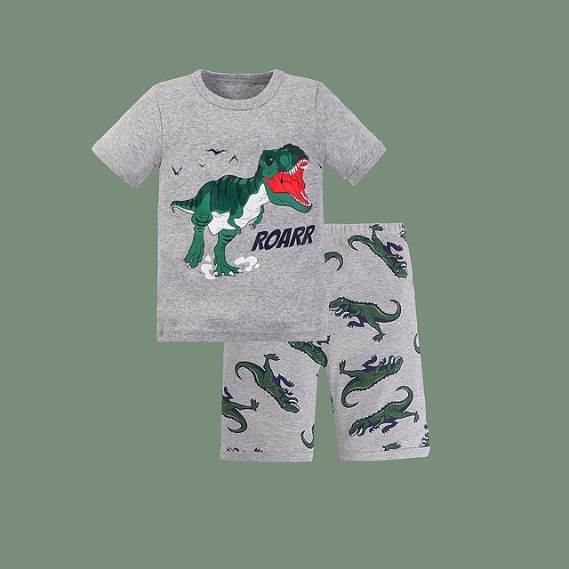 

Kids Boys T-shirt Shorts Clothing Set 2 Pieces Short Sleeve Gray Cartoon Dinosaur Print Comfort Daily 3-10 Years
