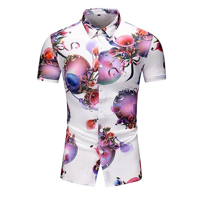 

Men's Shirt Graphic Turndown Casual Short Sleeve Tops Casual Fashion White