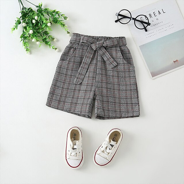 

Toddler Girls' Thanksgiving Pants Gray Plaid Bow Summer Vintage Casual 2-6 Years