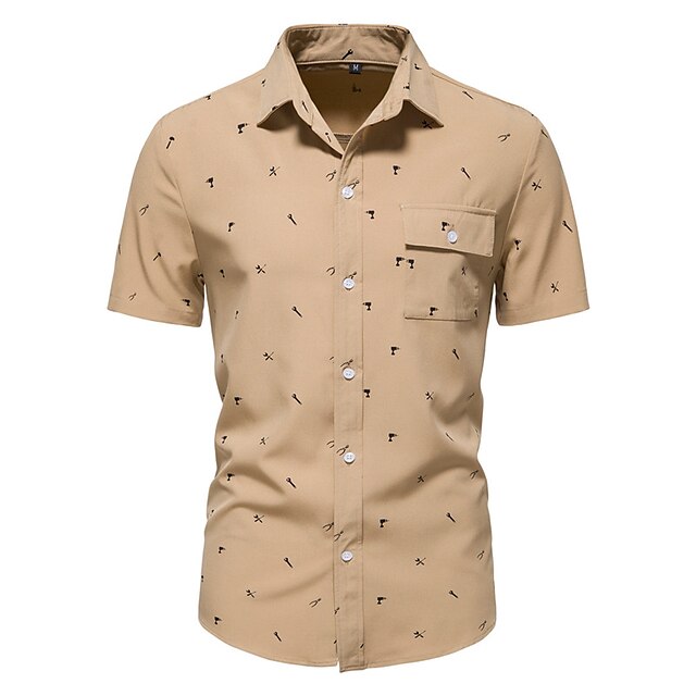 

Men's Shirt Character Plus Size Turndown Holiday Short Sleeve Tops Color Block Casual Classic Khaki / Summer