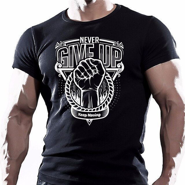 

Men's T shirt Hot Stamping Graphic Hand Crew Neck Casual Daily Print Short Sleeve Tops Lightweight Fashion Big and Tall Sports Black