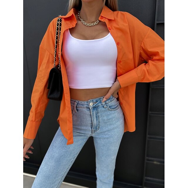 

Women's Blouse Plain Patchwork Shirt Collar Casual Tops Green Blue White
