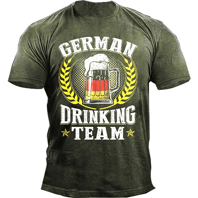 

Men's T shirt 3D Print Graphic Beer Letter Crew Neck Casual Daily Print Short Sleeve Tops Fashion Vintage Classic Comfortable Blue Black Gray