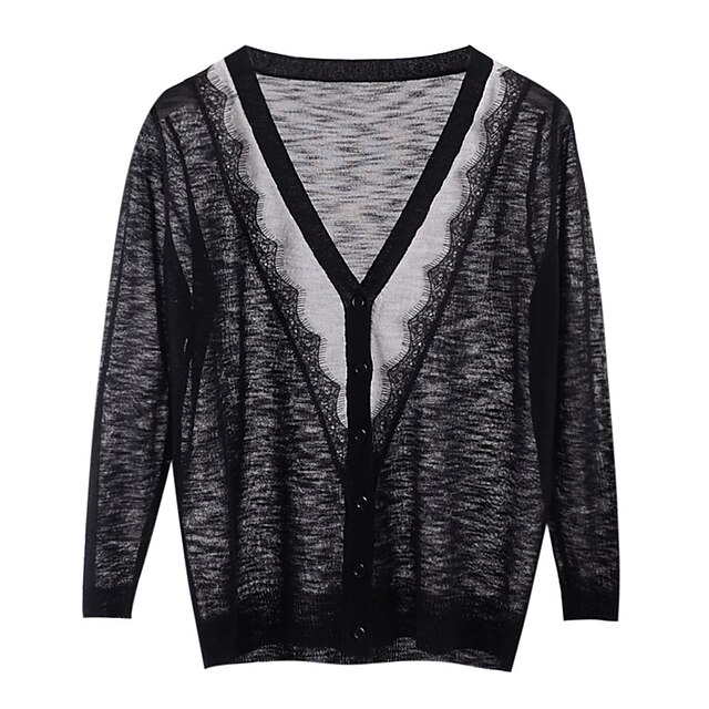 

Women's Cardigan Knitted Button Color Block Stylish Elegant Casual Long Sleeve Sweater Cardigans V Neck Spring Summer Green White Black