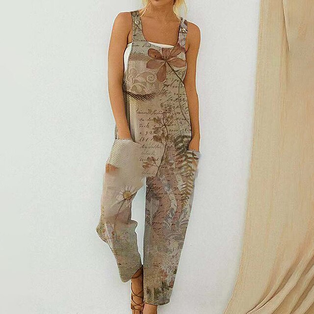 

Women's Jumpsuit Pocket Print Tie Dye U Neck Casual Casual Daily Regular Fit Sleeveless Blue Khaki S M L Summer