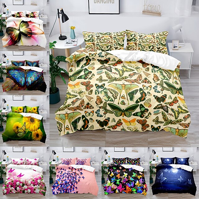 

Butterfly Pattern 3-Pieces Duvet Cover Set Hotel Bedding Sets Kids Comforter Cover with Soft Microfiber for Easter Decor, Include 1 Duvet Cover, 2 Pillowcases(1 Pillowcase for Twin/Single)