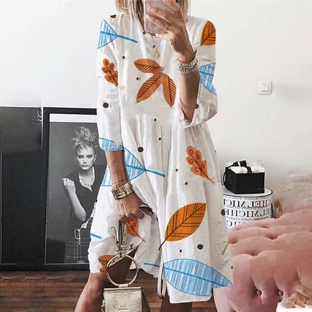 

Women's A Line Dress Short Mini Dress Blue White Purple Yellow 3/4 Length Sleeve Polka Dot Print Ruched Print Spring Summer Crew Neck Casual 2022 S M L XL XXL 3XL 4XL 5XL