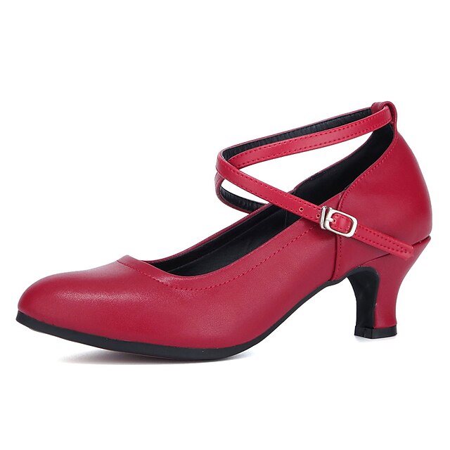 

Women's Modern Shoes Ballroom Shoes Character Shoes Performance Practice Ballroom Dance Simple Style Practice Solid Color Cuban Heel Closed Toe Dark Red Black Silver Buckle T-Strap Adults' Suede Shoes