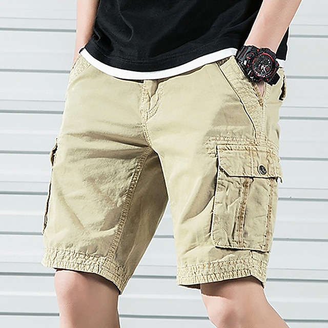 

Men's Basic Tactical Cargo Multiple Pockets Hole Knee Length Pants Inelastic Solid Colored Outdoor Sports Mid Waist Slim Green Black Khaki Dark Gray Light Blue 29 30 31 32 33 / Summer