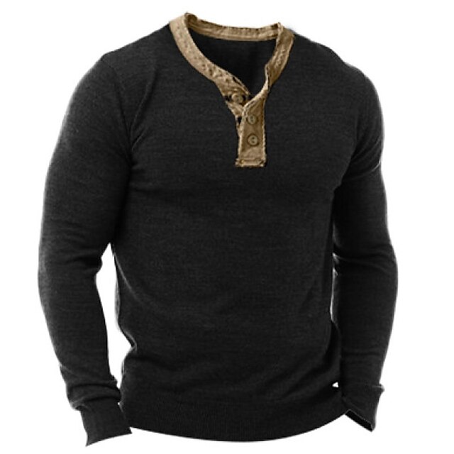 

Men's Henley Shirt Tee T shirt Solid Color Henley Casual Daily Button-Down Long Sleeve Tops Fashion Vintage Big and Tall Military Style Black / Spring / Summer