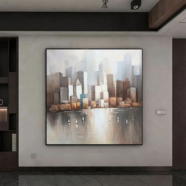 Home & Garden Wall Art | Oil Painting Hand Painted Square Abstract Architecture Contemporary Modern Rolled Canvas (No Frame) - C