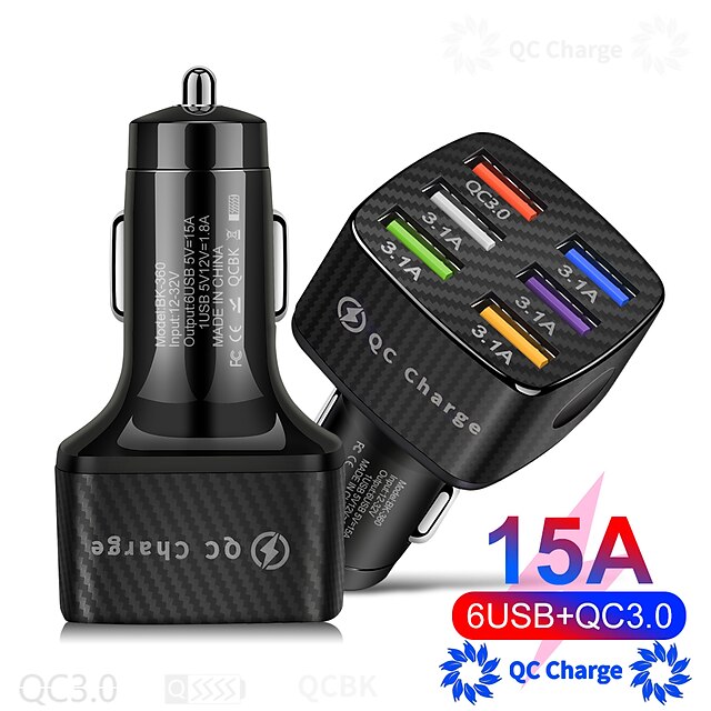  Factory Outlet 15W Output Power 6*USB Ports Car USB Charger Socket QC 3.0 CE Certified For Cellphone Universal D2 1 PC