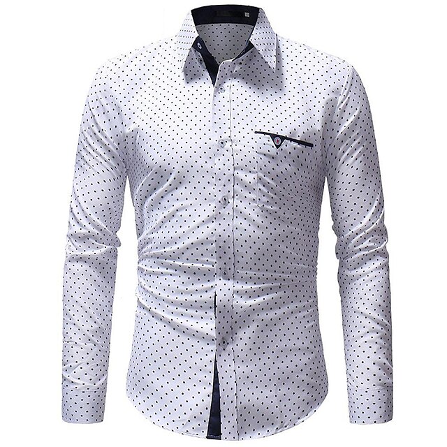 Mens Clothing Mens Shirts | Mens Dress Shirt Print Polka Dot Turndown Street Daily Button-Down Print Long Sleeve Tops Cotton Bus