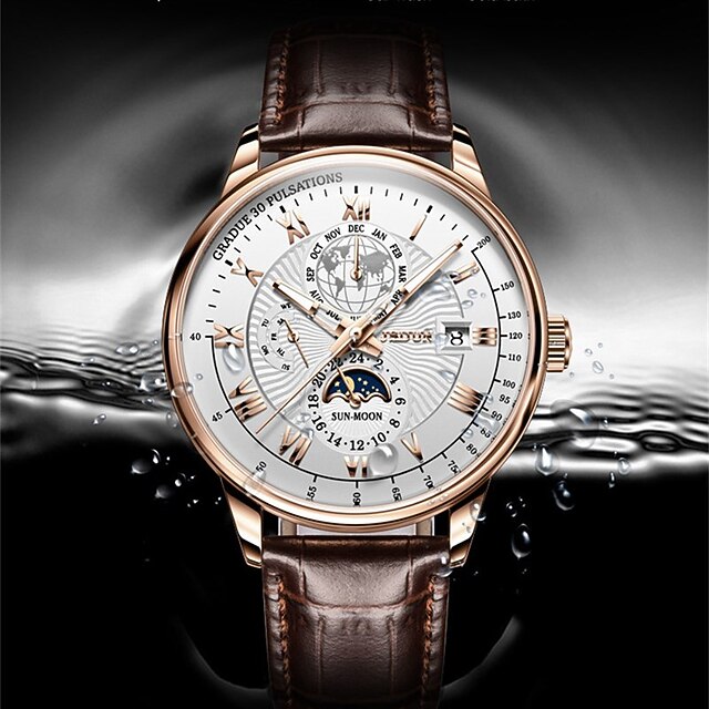 

OLEVS Mechanical Watch for Men Analog Automatic self-winding Three-eye Six-needle Stylish Waterproof Calendar Noctilucent Alloy Genuine Leather Machine