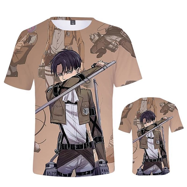 

Inspired by Attack on Titan Levi·Ackerman T-shirt Cartoon 100% Polyester Anime Harajuku Graphic Kawaii T-shirt For Men's / Women's / Couple's
