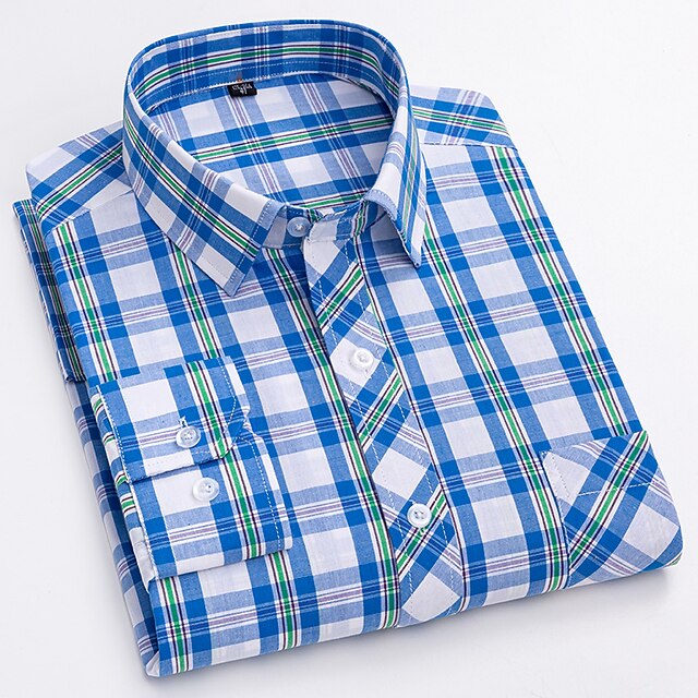 

Men's Shirt Plaid Square Neck Casual Daily collared shirts Long Sleeve Tops Business Elegant Casual Fashion A B C