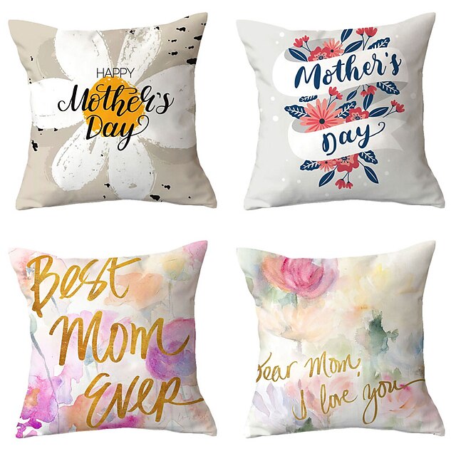 

Mother's Day Double Side Cushion Cover 4PC Soft Decorative Square Throw Pillow Cover Cushion Case Pillowcase for Bedroom Livingroom Superior Quality Machine Washable Indoor Cushion for Sofa Couch Bed Chair