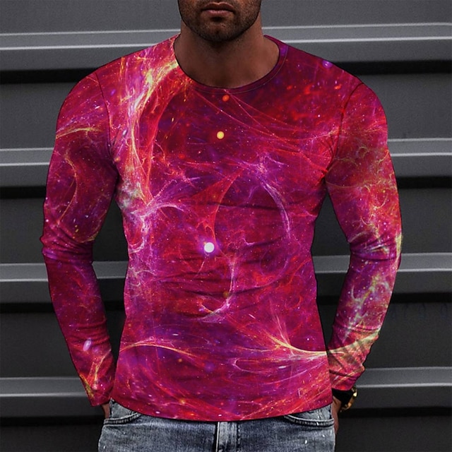 

Men's Tee T shirt 3D Print Graphic Round Neck Casual Daily Print Long Sleeve Tops Fashion Designer Comfortable Big and Tall Red