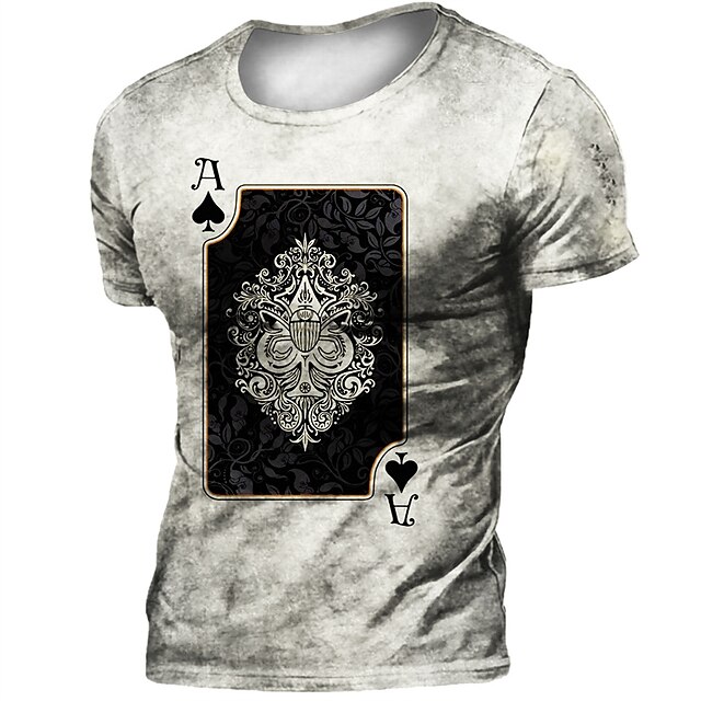 

Men's T shirt 3D Print Graphic Poker Crew Neck Casual Daily Print Short Sleeve Tops Fashion Vintage Designer Big and Tall Gray Light gray
