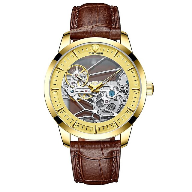 

Tevise Mechanical Watch for Men Analog Automatic self-winding Luminous Hole Casual Waterproof Noctilucent Alloy Genuine Leather Fashion