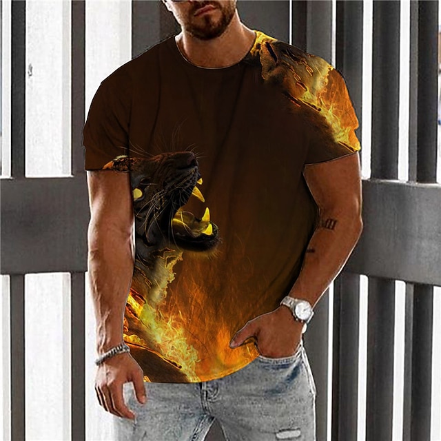 

Men's Unisex T shirt 3D Print Graphic Prints Tiger Crew Neck Street Daily Print Short Sleeve Tops Casual Designer Big and Tall Sports Brown