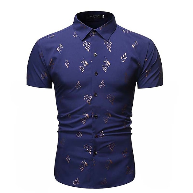 

Men's Shirt Hot Stamping Leaves Turndown Casual Daily Button-Down Print Short Sleeve Tops Casual Fashion Beach Blue Black Red