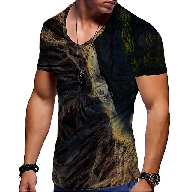 

Men's Unisex T shirt 3D Print Abstract Graphic Prints V Neck Street Daily Print Short Sleeve Tops Casual Designer Big and Tall Sports Black