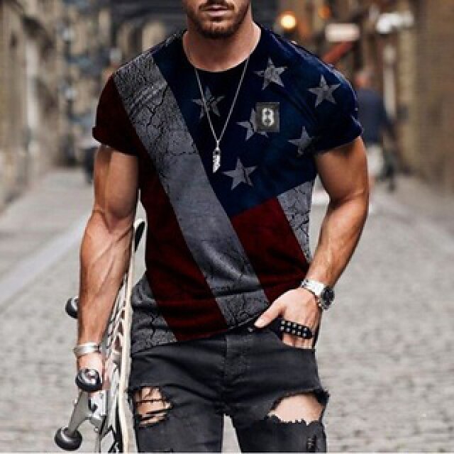 

Men's T shirt 3D Print Graphic National Flag Crew Neck Casual Daily 3D Print Short Sleeve Tops Lightweight Fashion Big and Tall Sports Blue Gray Royal Blue