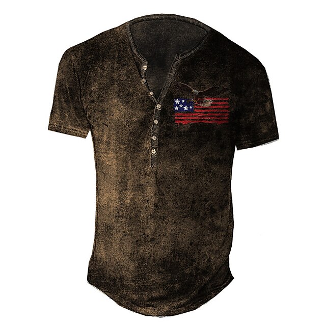 

Men's Henley Shirt Tee T shirt 3D Print Graphic National Flag Plus Size Henley Daily Sports Button-Down Print Short Sleeve Tops Basic Casual Classic Designer Coffee